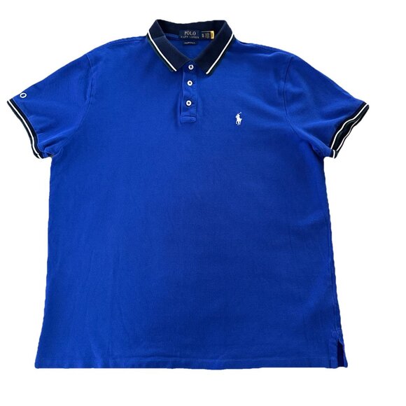 Polo Ralph Lauren XL Slim Pony Logo Shirt Preppy Equestrian Blue Short Sleeve - Picture 1 of 12